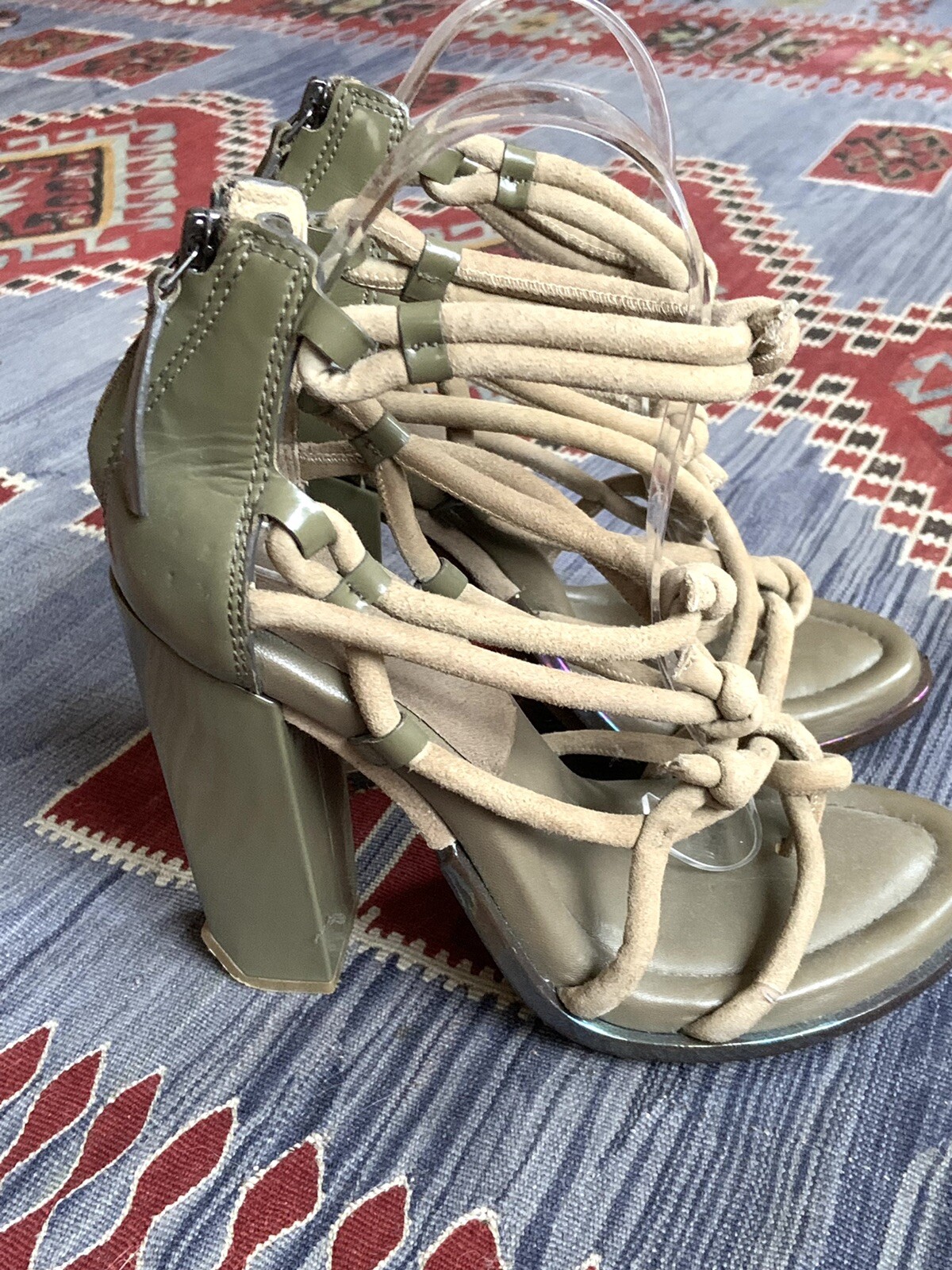 Alexander Wang Tempest Shoes Leather Suede Sandal Platform Lace Green Khaki 8.5 image 3