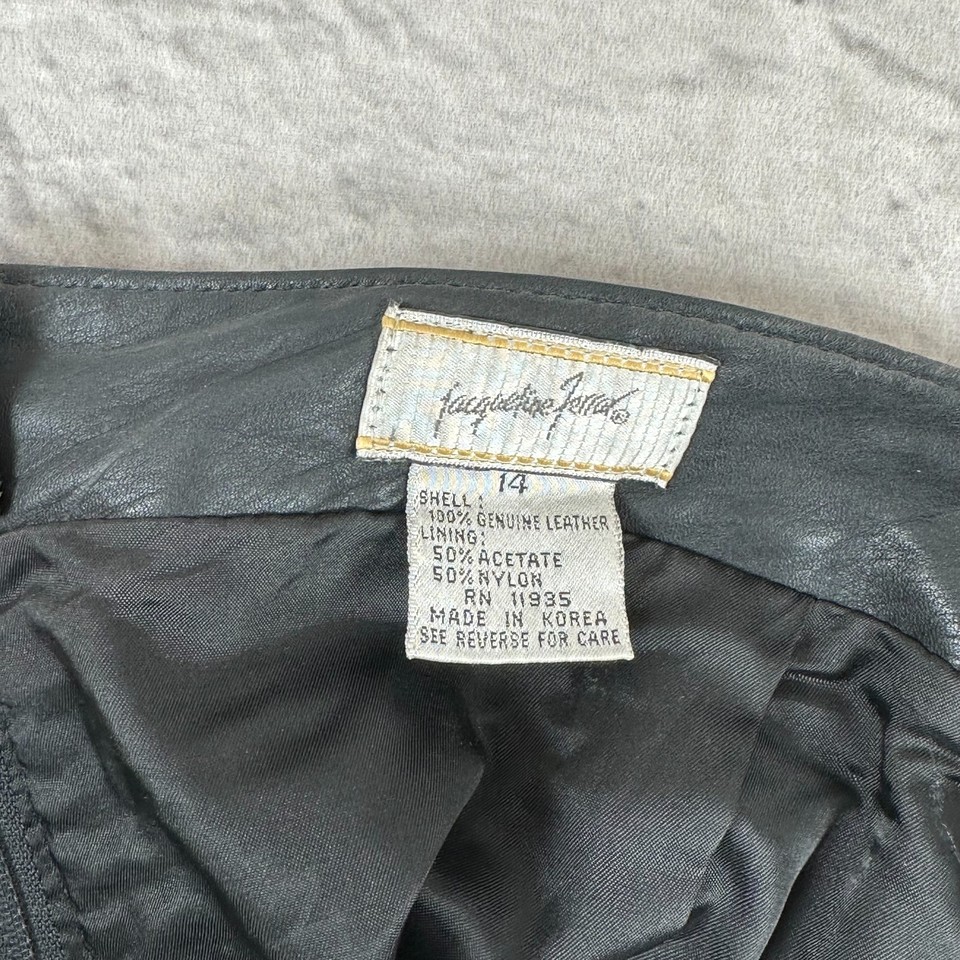 VTG Jacqueline Ferrar Leather OverTheKnee Slit Skirt Size 14 Button