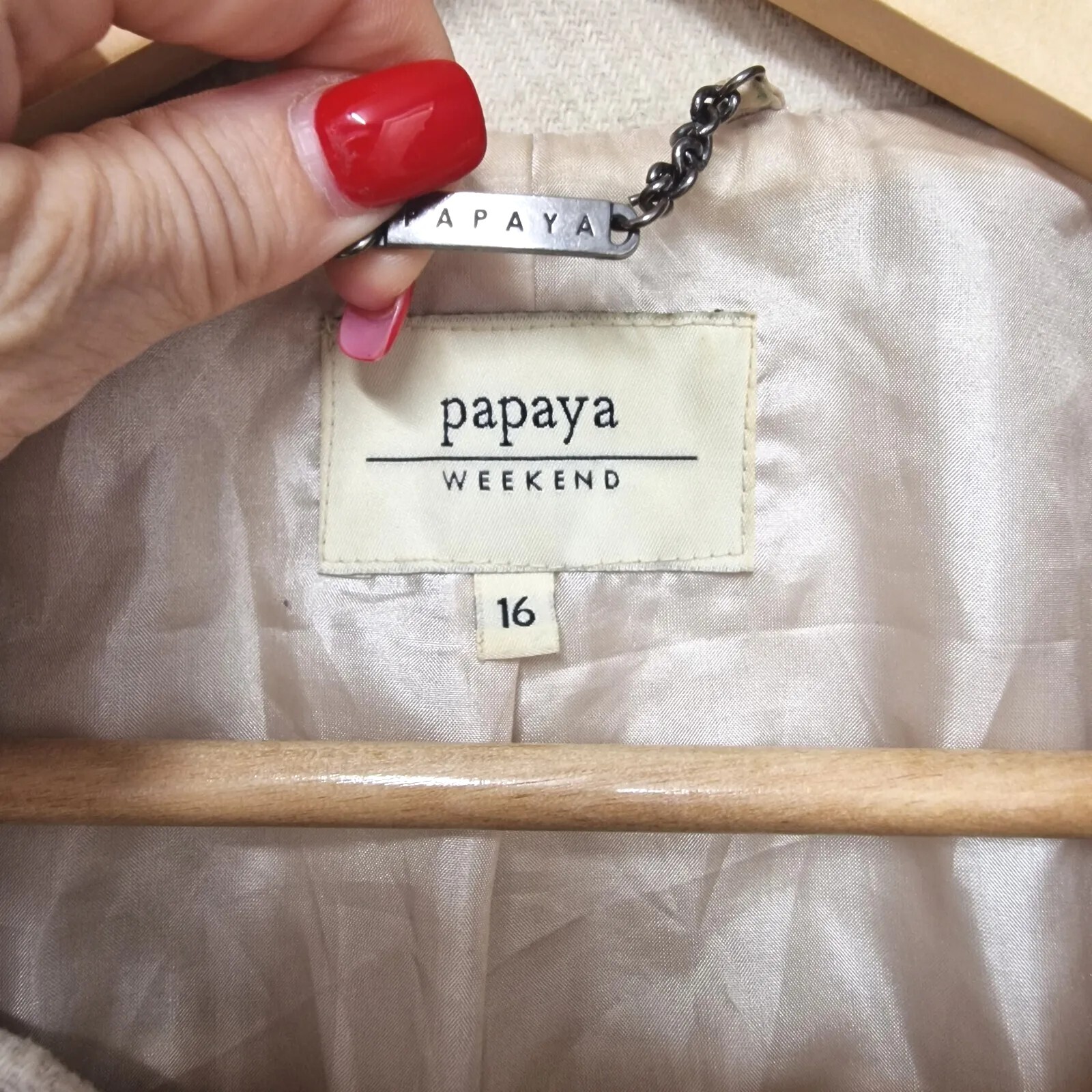 Papaya Weekend Wool Blend Boucle Teddy Longline Coat Size 16 Cream Collarless eBay