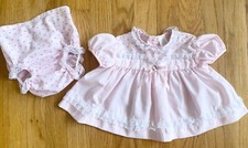 Vintage 80s Baby Girl's Ruffled Dress Set 9 Months ROSEBUD Pink Dress Bloomers