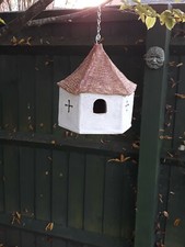 Stoneware Hexagonal cottage hanging bird house.