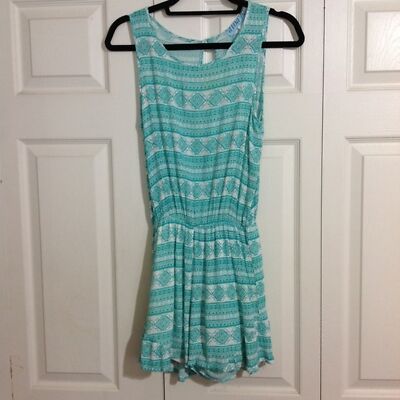 AINA BE Size Small Green White Shorts Romper One Piece Keyhole Lined Stretch