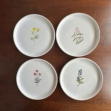 4 "DASH OF THAT" STONEWARE SALAD DESSERT PLATES SPRING FLORAL HAND PAINTED 7"