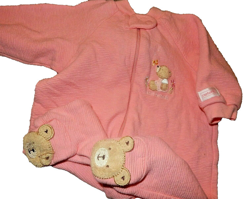 9H 0-3M Vintage Carter's Girls Pink Hide & Seek Teddy bear Footed Sleeper Outfit