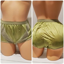 Double Nylon Gusset LACE Granny Panty Silky Sheer Brief 7/L Kiwi GREEN