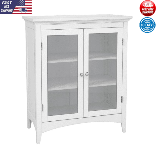 2 Door Storage Cabinet W/ Glass Doors Adjustable Shelves Bedroom Livingroom Hot