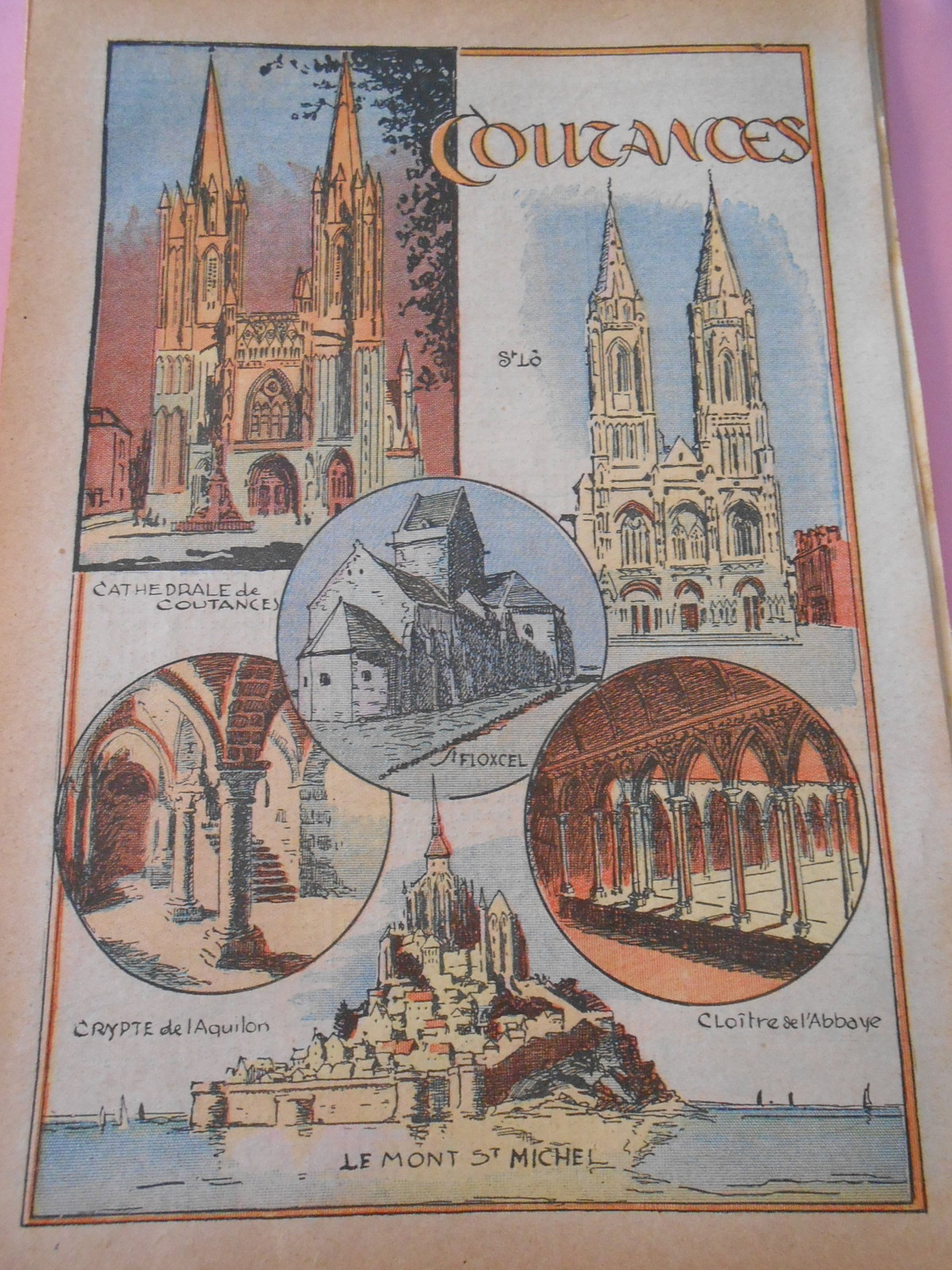 Coutances Mont St Michel Crypte de l'aquilon St Lô Dessins Print 1934