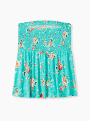 Torrid Floral Slub Jersey strapless Babydoll Top Turquoise 00 M L