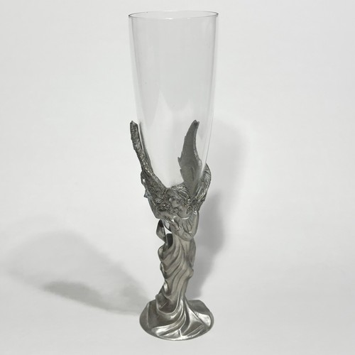 Seagull Canada Pewter Etain Zinn Angel Fairy Glass Champagne Flute Vintage 1996