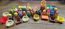 Vintage Lot Wooden Plastic Fisher Price Little People Farmer Accessories Chairs