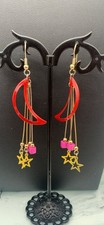 Celestial Moon And Stars Dangle Pierced Earrings