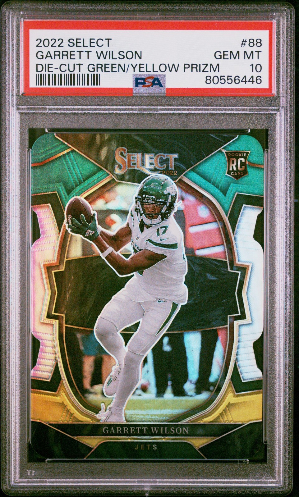 Garrett Wilson Jets 2022 Select Green/Yellow Prizm Die-Cut Rookie Card 88 PSA 10