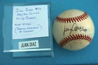 JUAN DIAZ BOSTON RED SOX VINTAGE AUTOGRAPHED BASEBALL WITH SHOWCASE