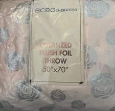 BCBG Pink/Silver Plush Throw 50” X 70” BRAND NEW! Reversible. Baby/Girl’s Room