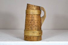 Antique Wooden Mug Handmade Wood Tankard Folk Art Wood Mug Cup