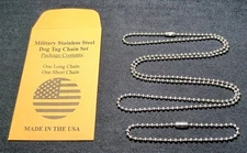 27.5" & 6" Stainless Steel Military Ball Bead USAMade Dog Tag Chain Necklace Set