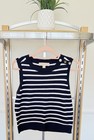 Michael Kors Shirt Tank Top Navy Weiß Streifen Strick Top Knopf Strand Crop Damen S