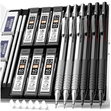 Durable MP1000 Mechanical Pencil Set - 6PCS with Anti-Skid Grip and Lead Refills