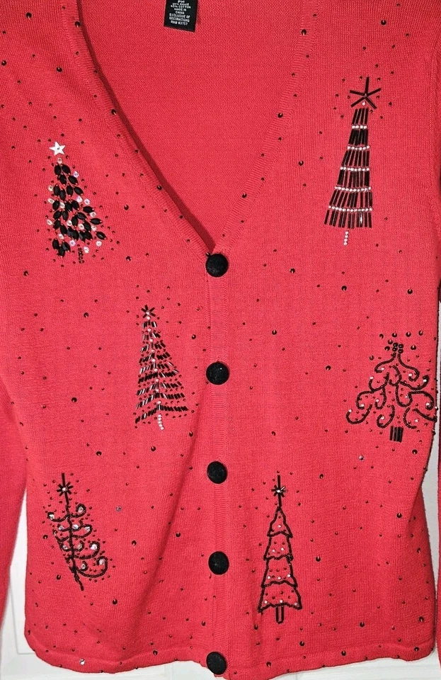 Cárdigan rojo vintage Hampshire Studio con cuentas fiesta navideña talla pequeña M Foto 2 de 4