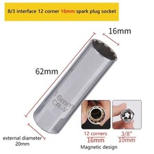 16mm SPARK PLUG SOCKET 12 Point Deep Thin Wall Design 3/8" Drive