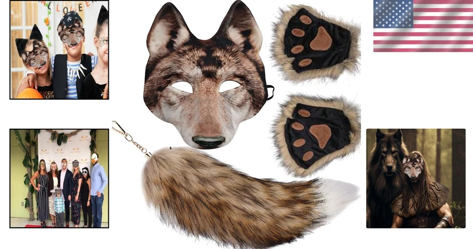Transformative Therian Wolf Mask, Tail, and Claws for Ultimate Costume Appeal - Image 2 of 4