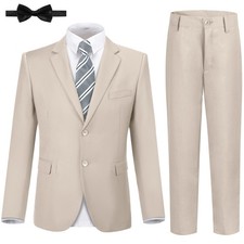 JPF Boys Suit 5pc Formal Tuxedo Set Size 12 Champagne Jacket Pants Shirt Tie