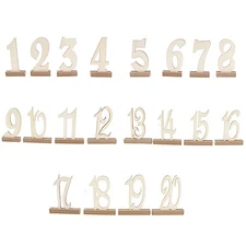 Natural 20 Wooden 6" Table Numbers 1-20 Set Holder Base Party Events Decorations
