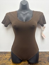 Vtg 1981 Danskin Short Sleeve Bodysuit Leotard Brown USA Nylon Spandex sz S NEW