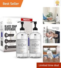 Lead-Free Clear Glass Soap Dispenser Set, 2 Vintage Pumps  Labels Included