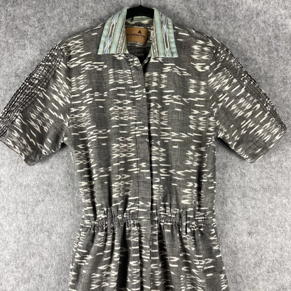 Vintage Liz Claiborne Shirt Dress Womens 8 Cotton Southwestern Aztec Boho 80s - Image 2 of 4