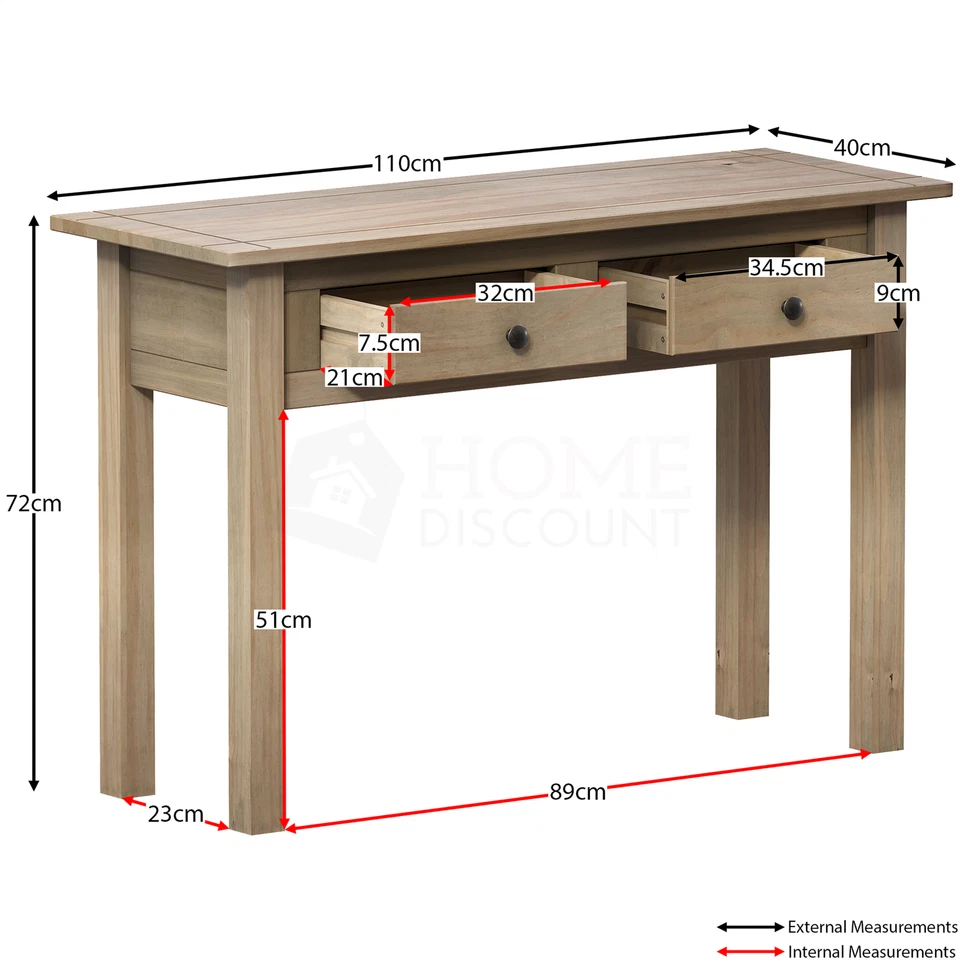 Panama Console Table 2 Drawer Natural Oak Hallway Solid Pine By Home Discount - Image 2 of 4
