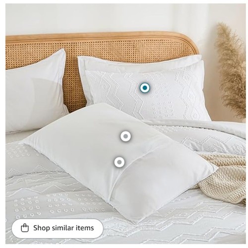 White Comforter 3 pc. Set Queen,Tufted Microfiber Farmhouse Embroidery - Picture 4 of 8