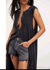 NWT Free People Pintucked Knit Button Front Midi  Dress Top  XS  Black  Runs Big