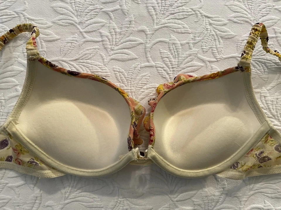 Jessica Simpson Bra 36B Yellow floral push up underwired ruffle accent EUC - Image 4 of 4