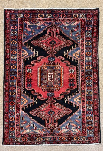 Vintage Tarom Tribal Hand Knotted Wool Oriental Area Rug 4x7 Navy Blue Red Boho