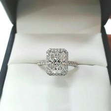 3 Ct Radiant Cut D/VVS1 Moissanite Halo Engagement Ring 14k White Gold Plated