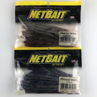 Netbait Lot Of 2 Finesse Worms Junebug & Red bug