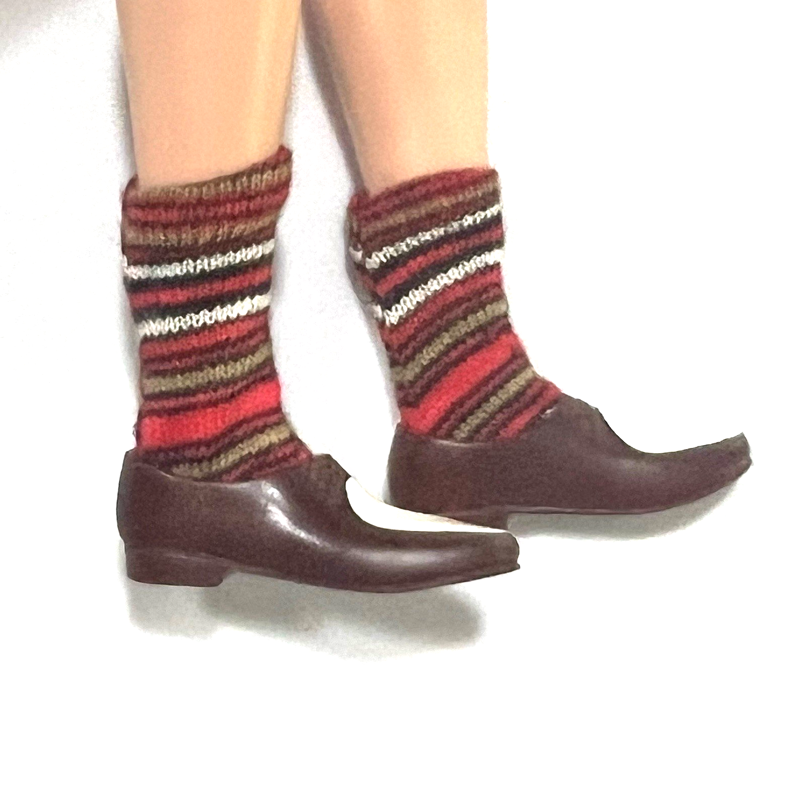 LOTTO Vintage anni '60 Mattel Barbie Ken #782 "CASUALS" calze a righe e scarpe marrone bianco