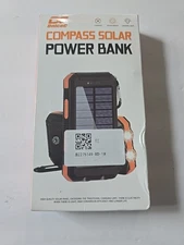 Portable Solar Power Bank Phone & Device Charger w/ Flashlight Compass Clip NEW