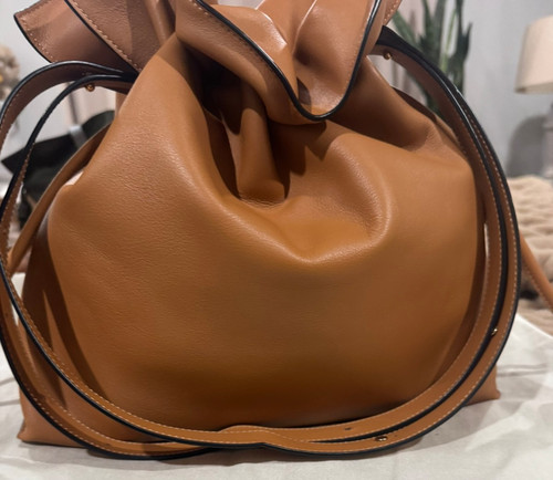 LOEWE Medium Flamenco Clutch Shoulder Bag Nappa Calfskin Leather in Warm Desert