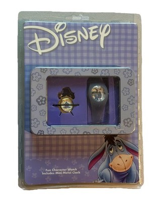 Vintage The Disney Eeyore Watch And Mini Metal Clock New In Box