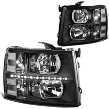 Pair LED DRL Headlights Compatible with 07-13 Chevy Silverado 1500 LED-Black