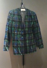Vintage French Gérard Pasquier Women’s Blue/Green Checked Blazer Jacket Size 46