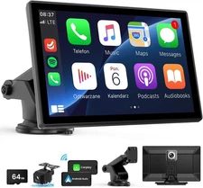 Wireless CarPlay Screen - 9'' Portable Car Stereo with 4K Dash Cam, 1080P Backup