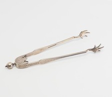 Antique 19c ornate sterling silver ball end claw sugar tongs by George Sharp