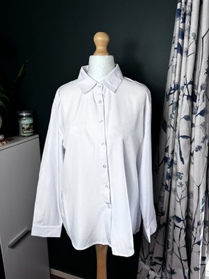 Elegant White Flowing Shirt   Size L Classic Wardrobe Essential New No tags B06