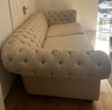 Beige Tufted Chesterfield Sofa 4-Seater Rolled Arms Solid 285+128+75