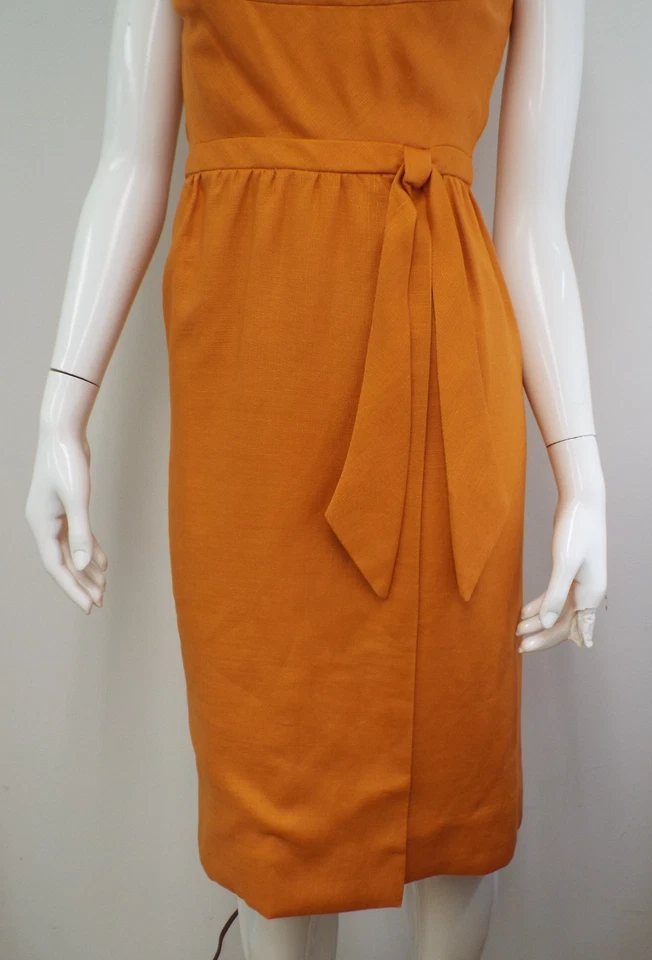 Vintage 1960s Neimette Couture Orange Linen Mod Sheath Dress XS Neiman Marcus - Image 3 of 4