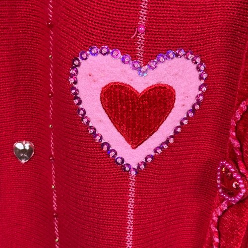 Quacker Factory Red Embellished Heart Cardigan Sweater Novelty Whimsy Twee 2X - Picture 6 of 10