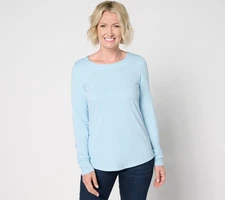 Denim & Co. Women's Top Sz S Active Printed Jersey Long Sleeve Blue A657515